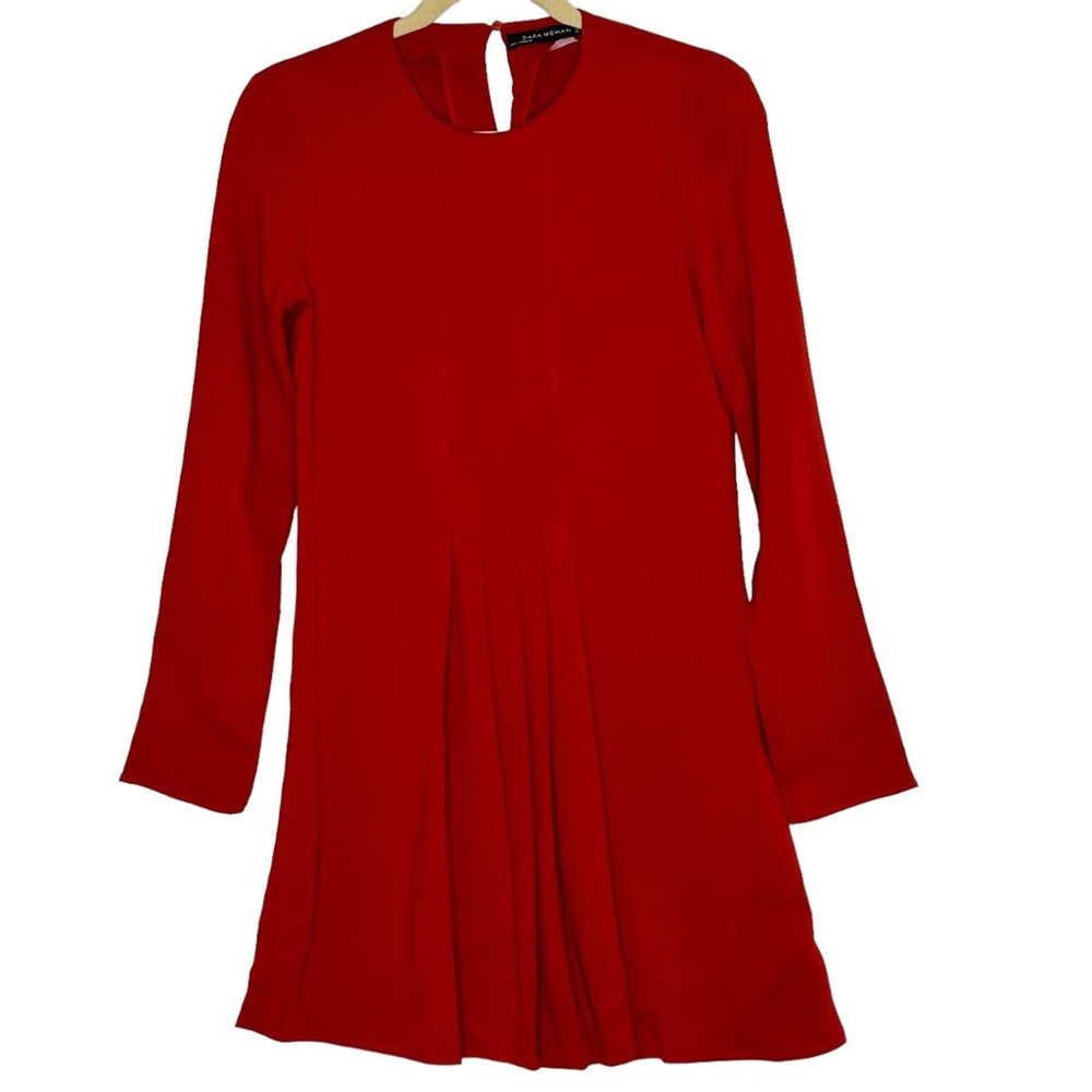 ZARA WOMAN Long Sleeve Pleated Dress XS